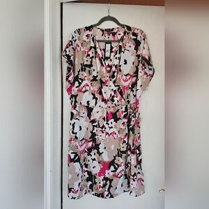 Kenneth Cole Pink, Black, Beige & White Camo Wrap Dress